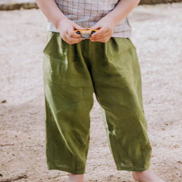 Children's Mori Style Linen Baggy Summer Elastic Waist Children's Pants