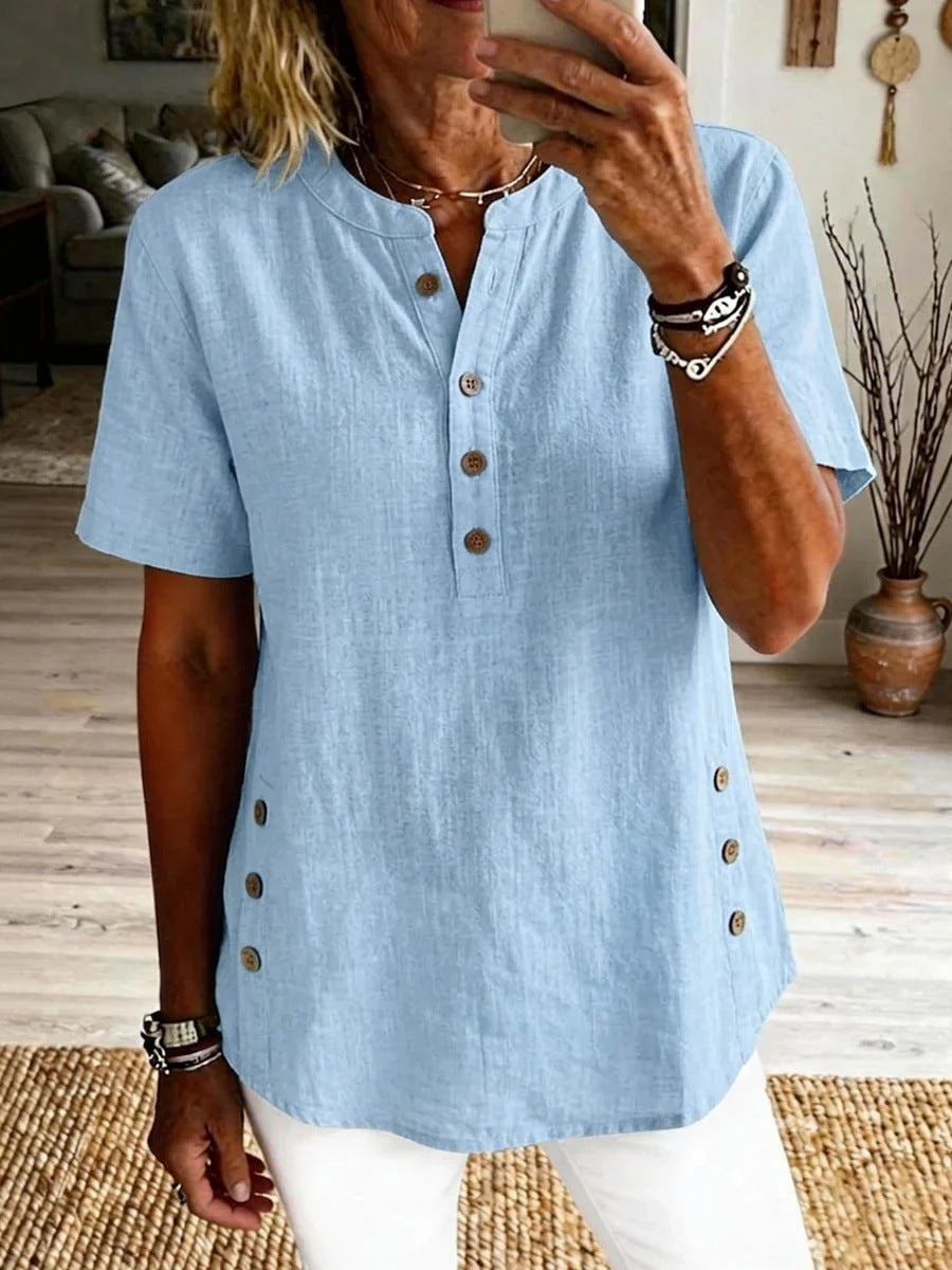 Women's Collar Half Sleeve Side Breasted Loose Casual Women's T-shirt