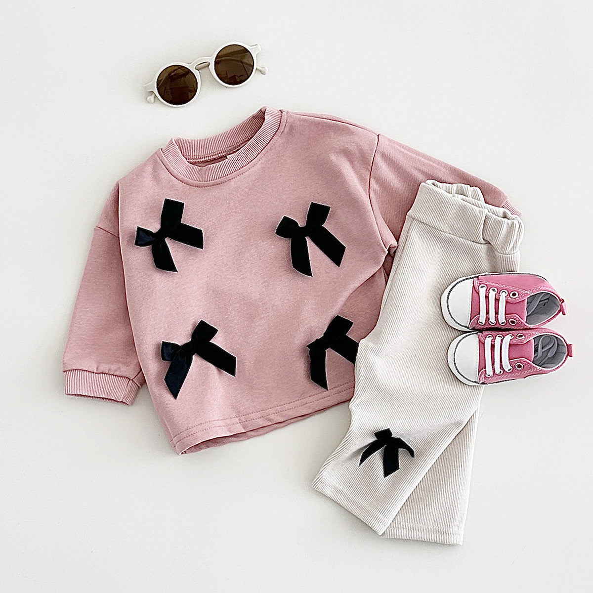 Children's Bow Two-piece High Elastic Knitting Korean Sweet Children's Suit