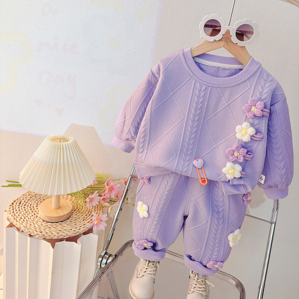 Children's Spring Two-piece Clothing Sweater Private Hair Children's Suit