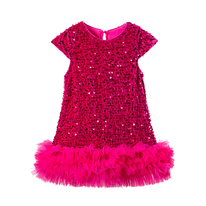 Children's Leaf Clothing Vest Sequin Gauze Fashionable Princess Children's Dress