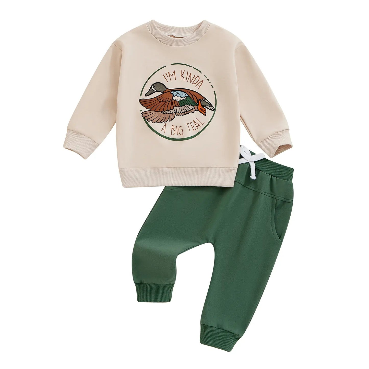 Children's Duck Floral Print Long Sleeve Pullover Trousers Two-piece Children's Suit