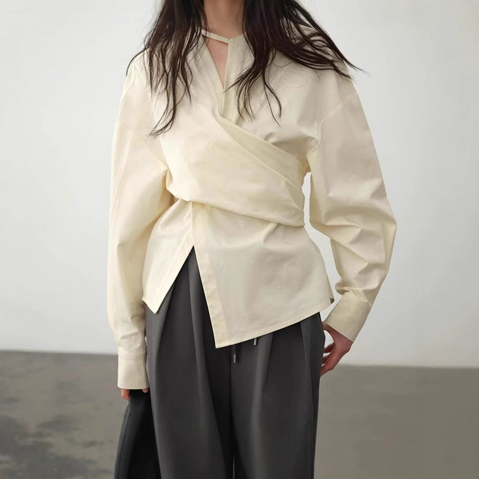 Style High-grade Lazy Niche Sense Waist Slimming Asymmetric Blouse