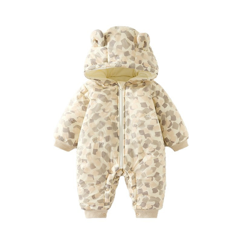 Children's Quilted Outer Wear Jumpsuit Thickened Rompers Hoodie Windproof Jumpsuit, Climbing Suit