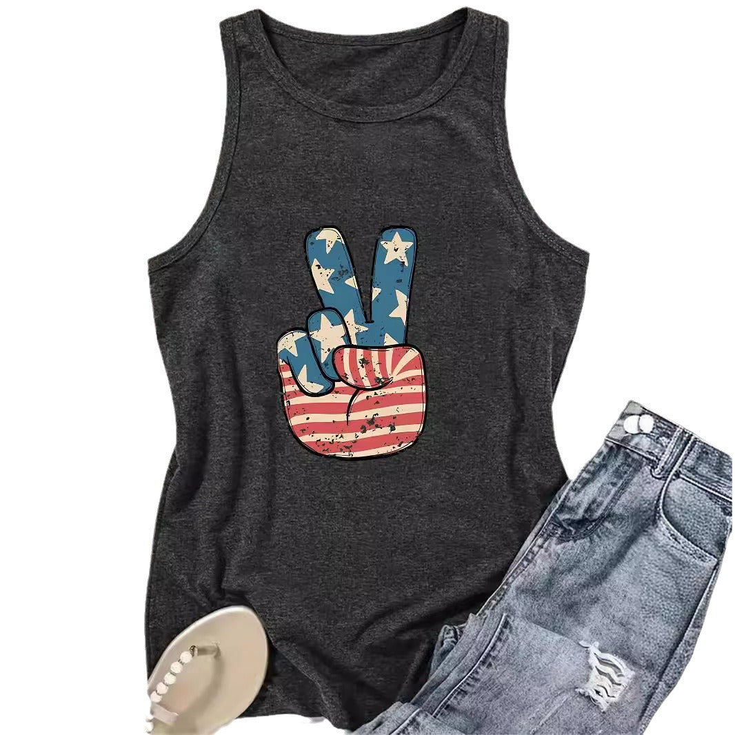 Women's Day Printed Sleeveless T-shirt Round Neck Pullover Vests