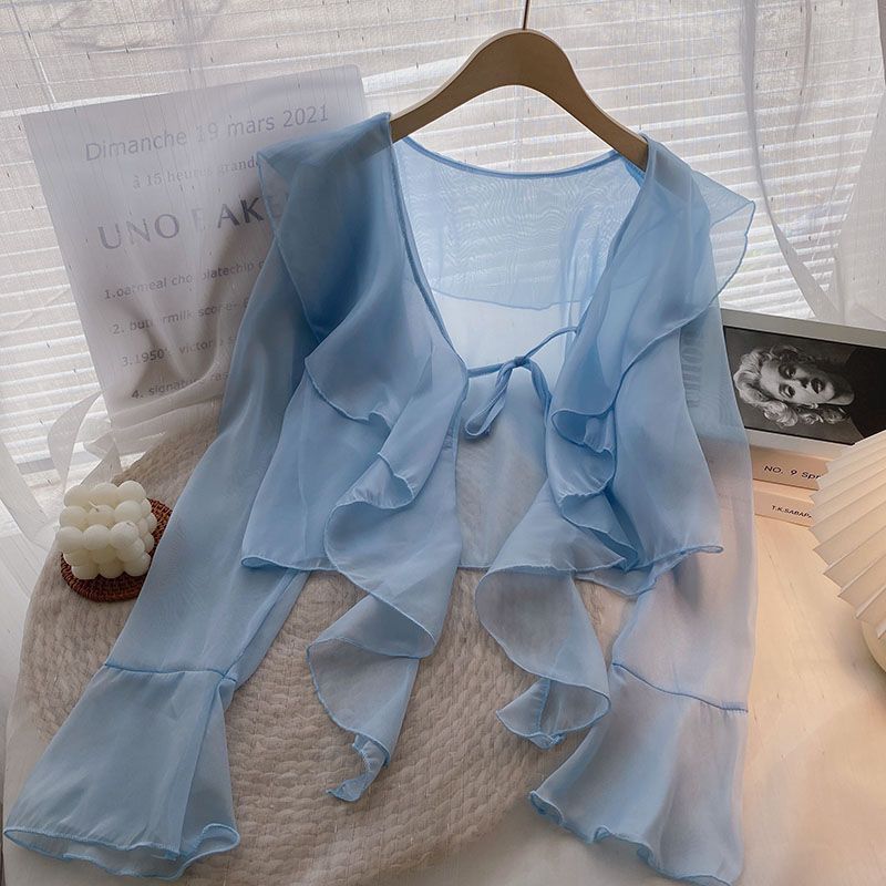 Women's Super Fairy Sun Protection Summer Lightweight Breathable Sling Dress Lace Shirt, Chiffon Shirt