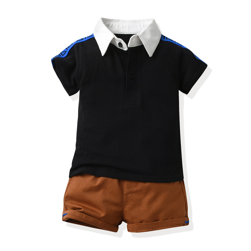Summer Two-color T-shirt Romper Cotton Short Sleeve Top Pants Two-piece Children's Suit