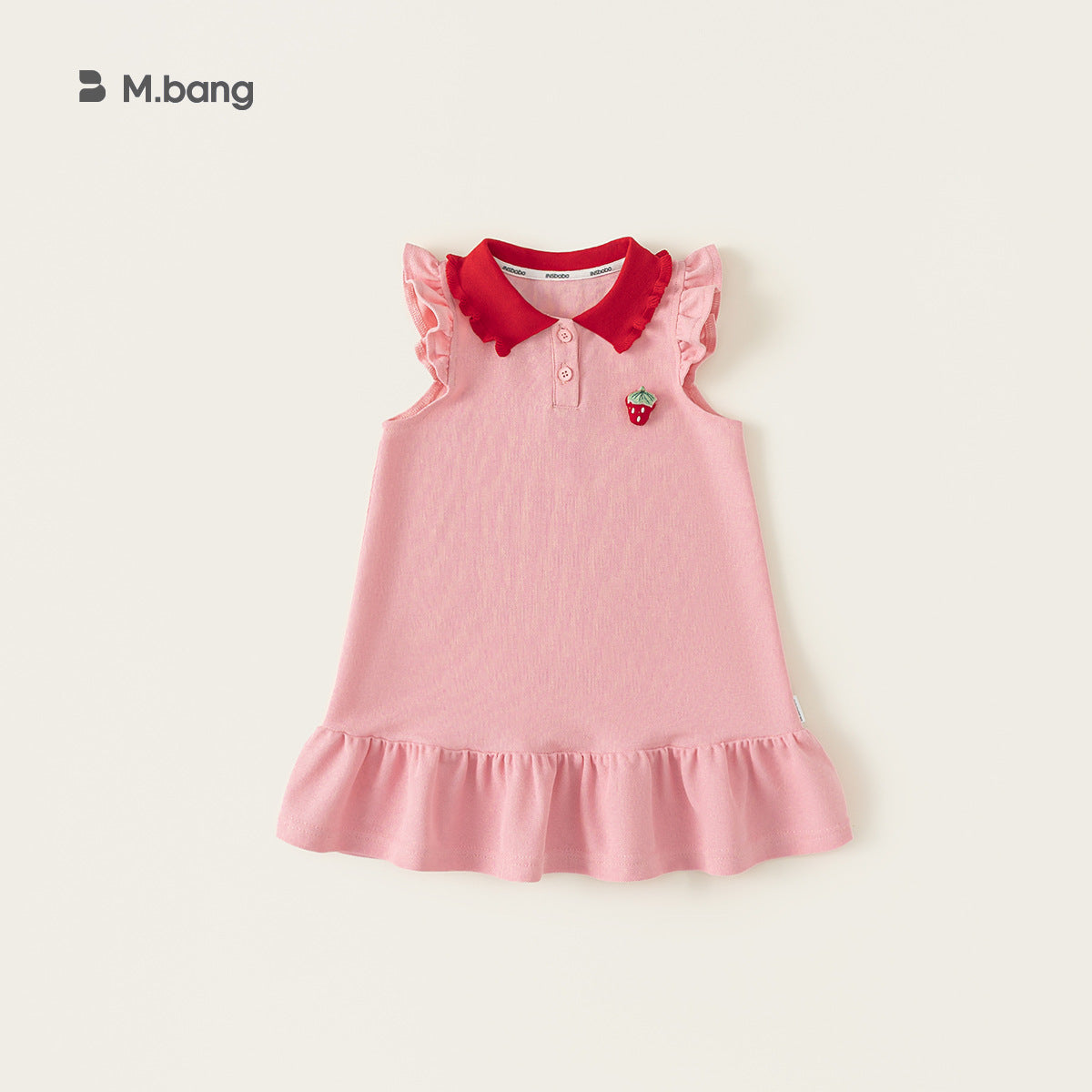 Summer Contrast Color Lapels Vest Strawberry Lace Sleeve Children's Dress