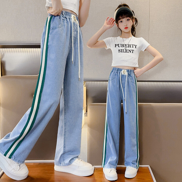 Pocket Summer Jeans Middle Big Straight Children's Pants