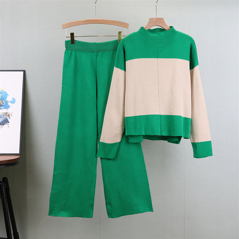 Women's Color Matching Round Neck With Wide Leg Sweaters