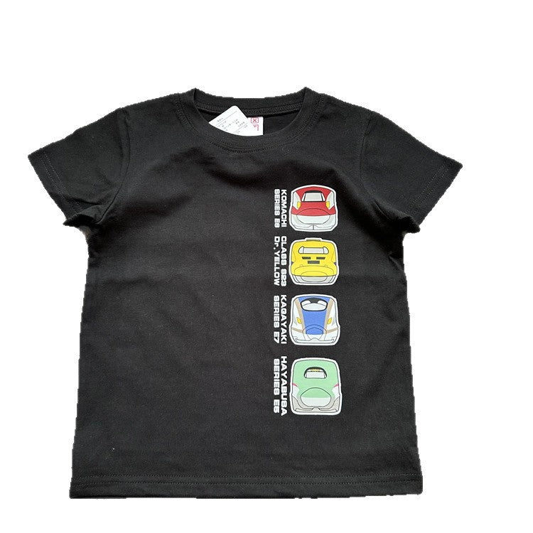 Children's Single Tram Series Summer Clothing Round Neck Children's T-shirt