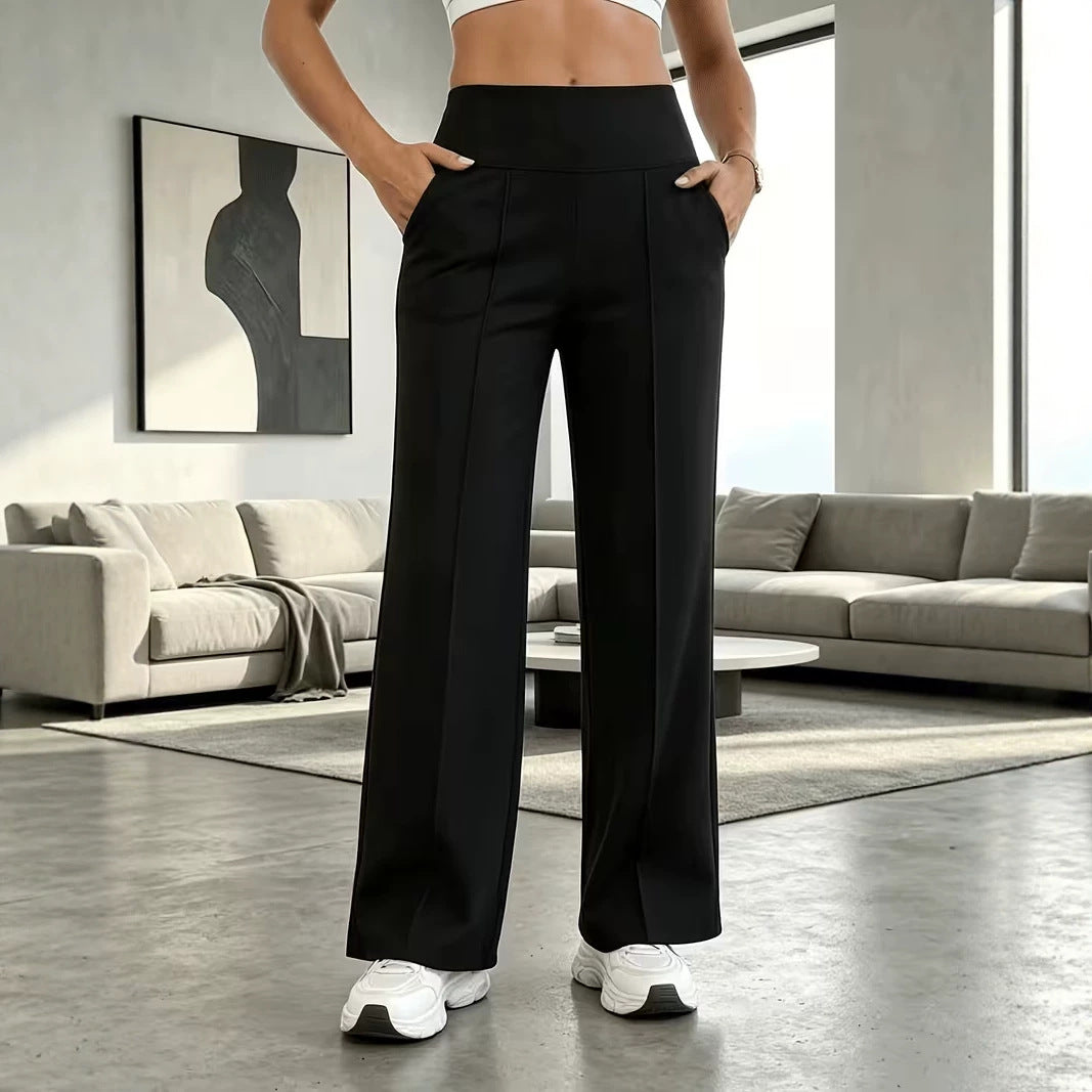 High Waist Straight Slimming Pocket Trousers Casual Pants
