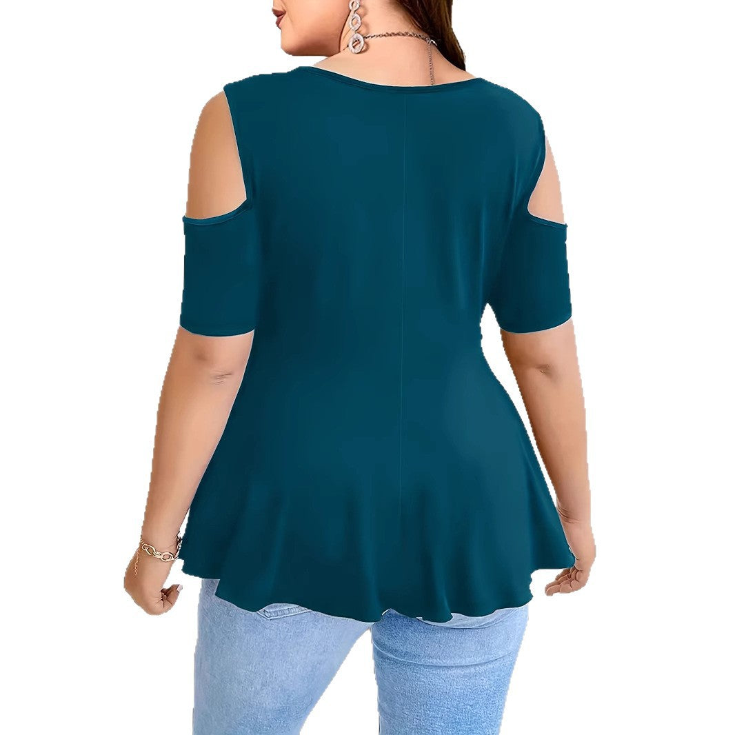 Women's Collar Cross Strap Sleeve Solid Color Tops
