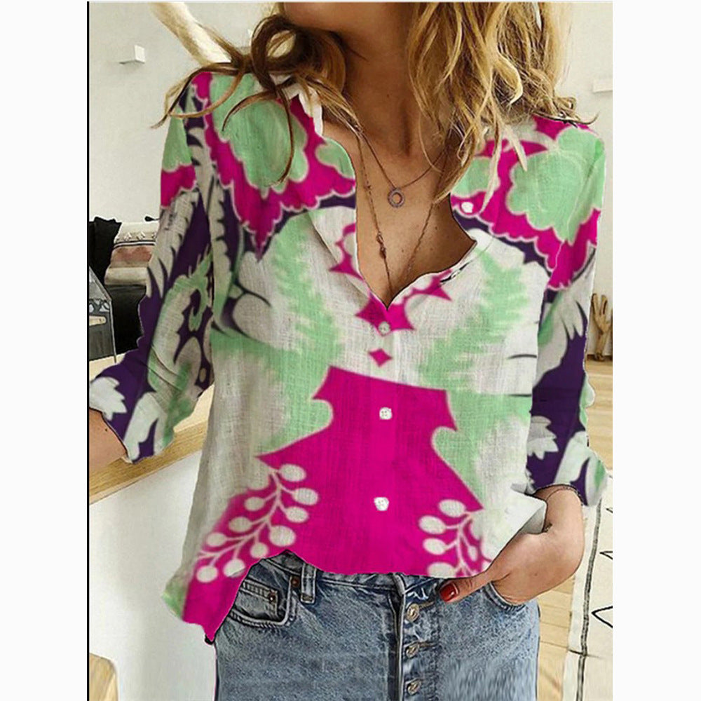 Women's Shirt Map Depicting Printed Long-sleeved Blouse