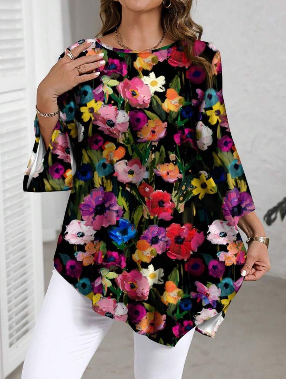 Women's Versatile Printed Crew Neck Optional Large Size T-shirt