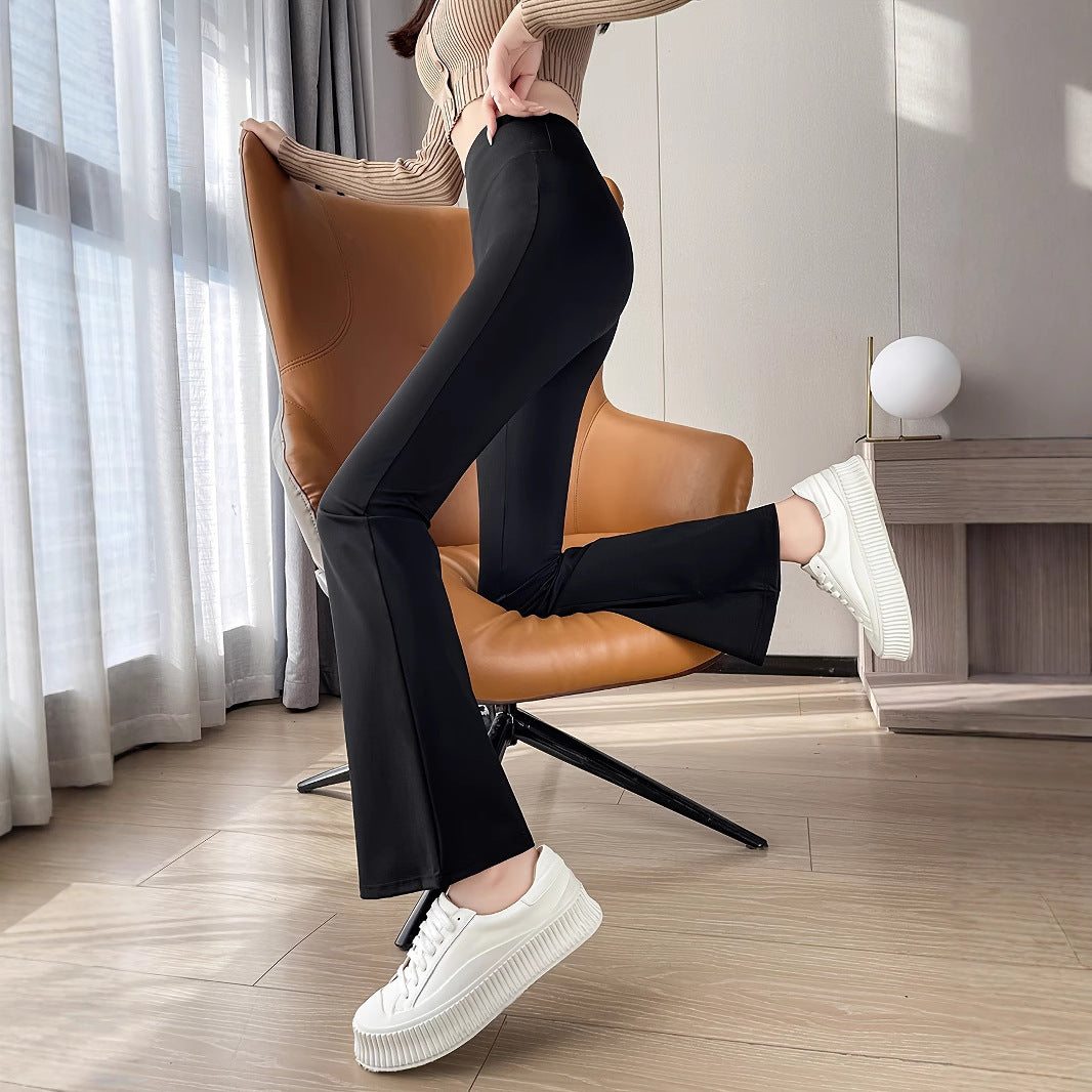 Women's High Waist Flared Solid Color Thin Breathable Straight Pants
