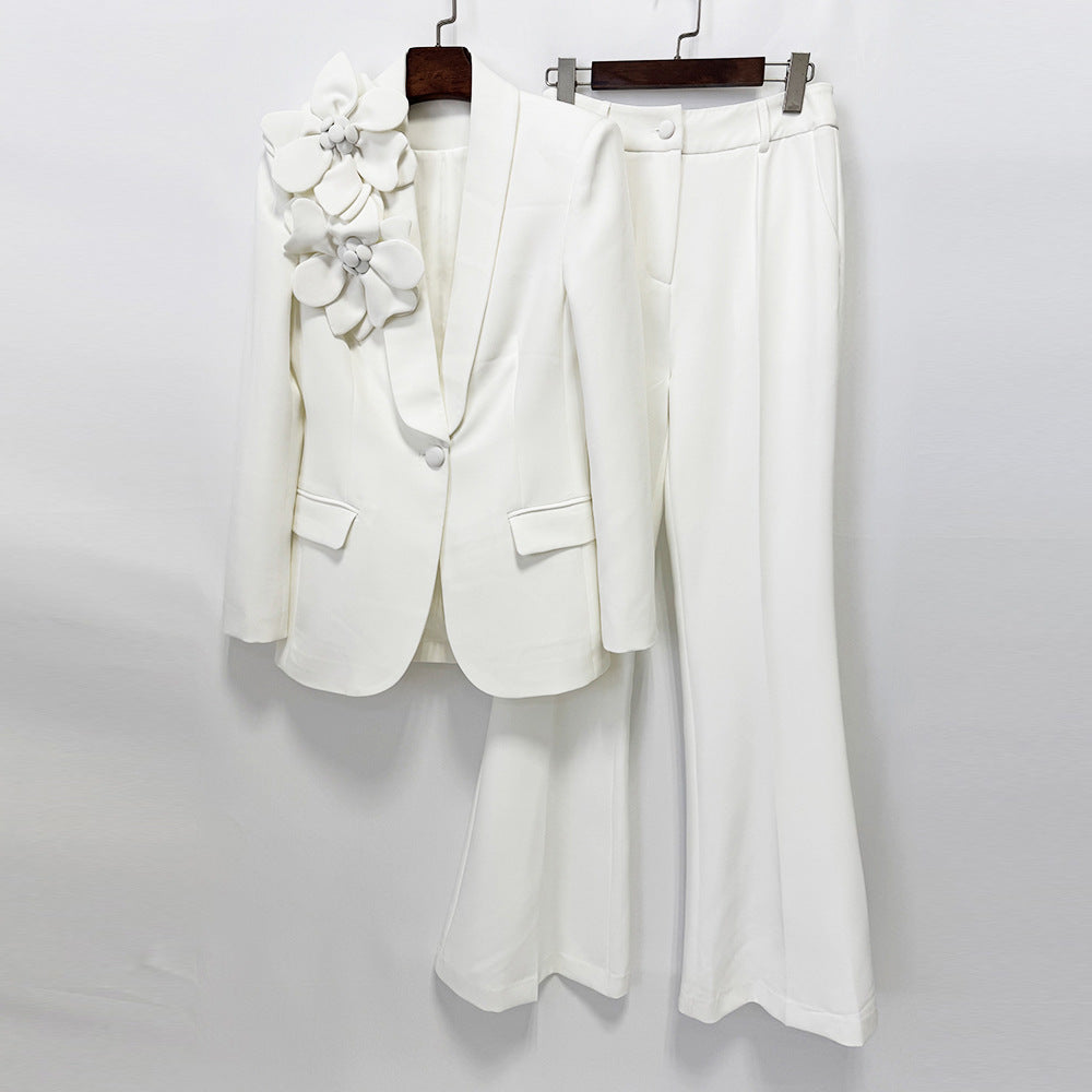 Beautiful Graceful Three-dimensional Flower Trousers Two-piece Jackets