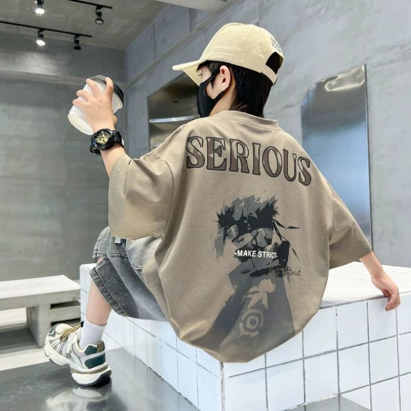 Summer Wear Fashion Medium Big Handsome Cartoon Children's Suit