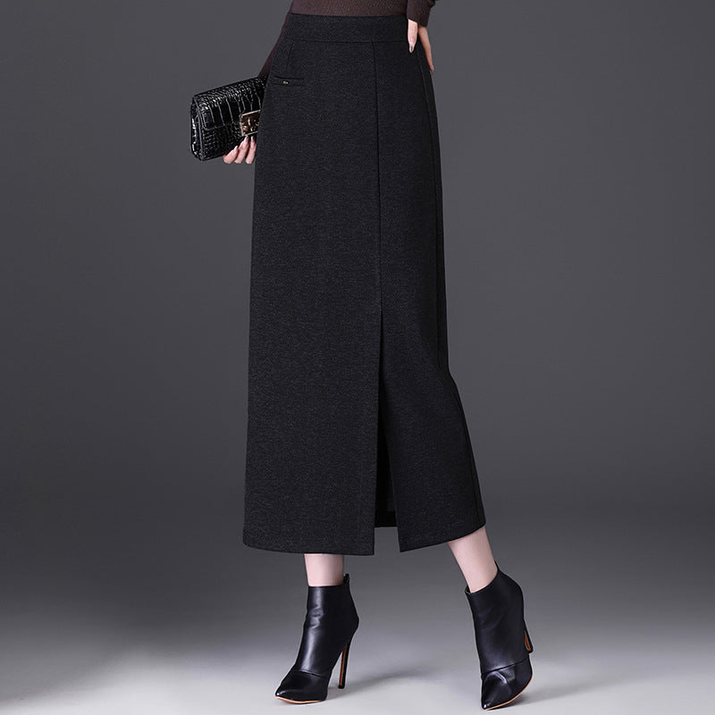 Women's High Waist Hip Mid-length Warm Straight One-step Draping Skirt