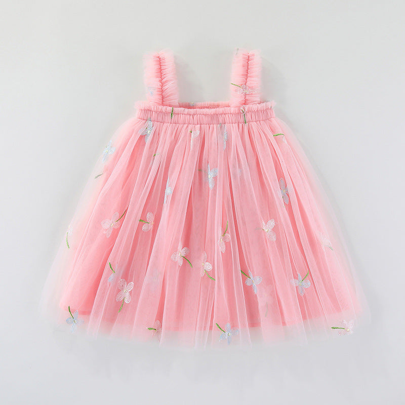 Embroidered Mesh Suspender Skirt Tube Top Fluffy Children's Dress