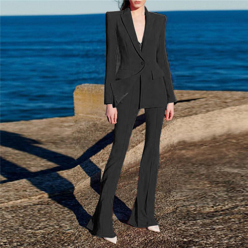 One Button Cloth Cover Mid-length Bell-bottom Fashion Casual Suit
