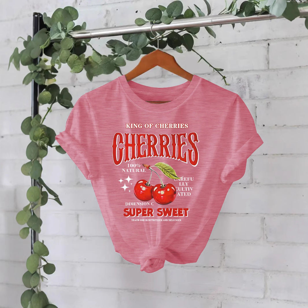 Cherry Fruit Printed Sleeve Loose Fashion Women's T-shirt