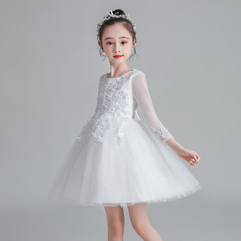 Children's Princess Korean Style Long Sleeve Mesh Pettiskirt Dresses Of Bride Children's Dress