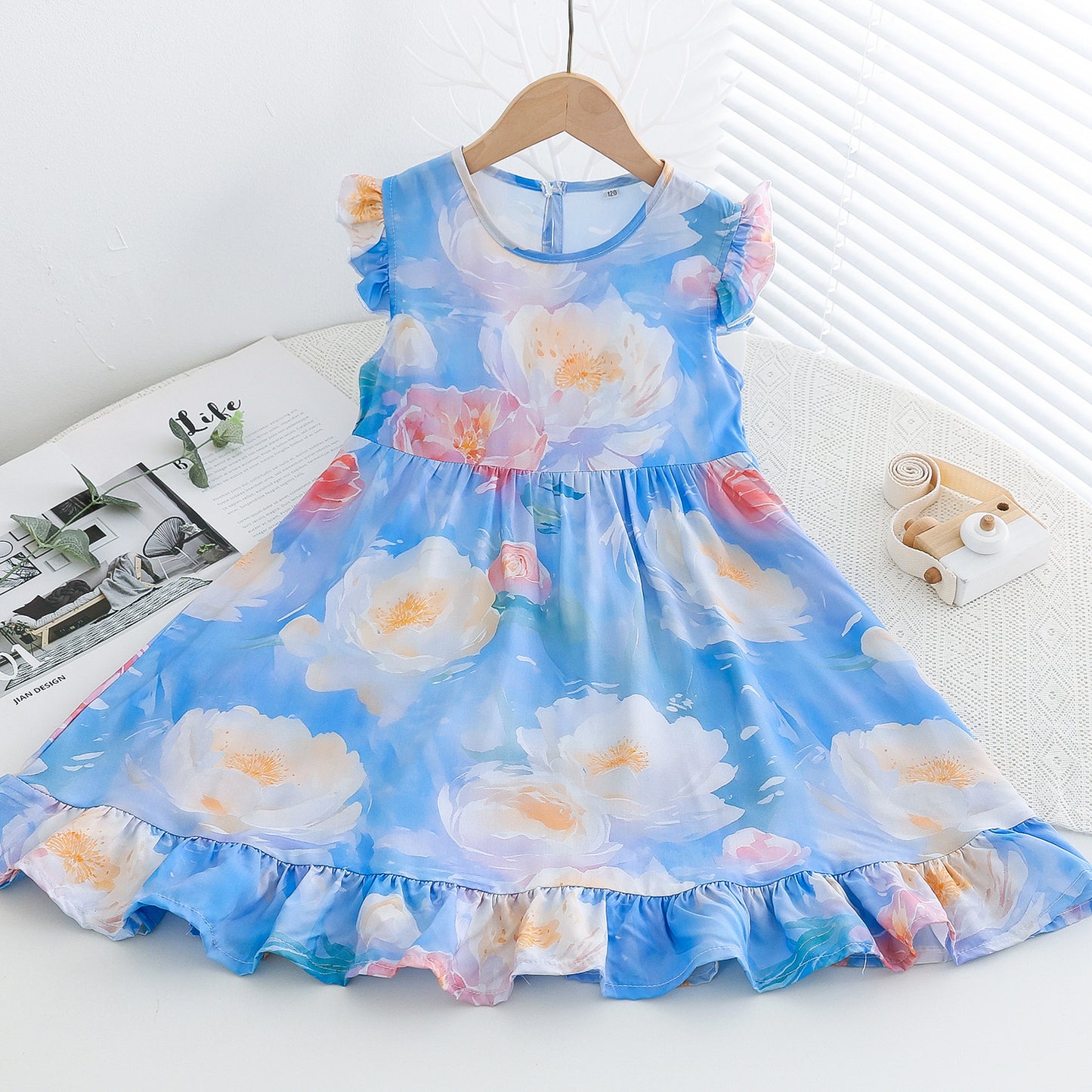Fresh Flounced Sleeve Floral Cotton Summer Thin Cool Children's Dress