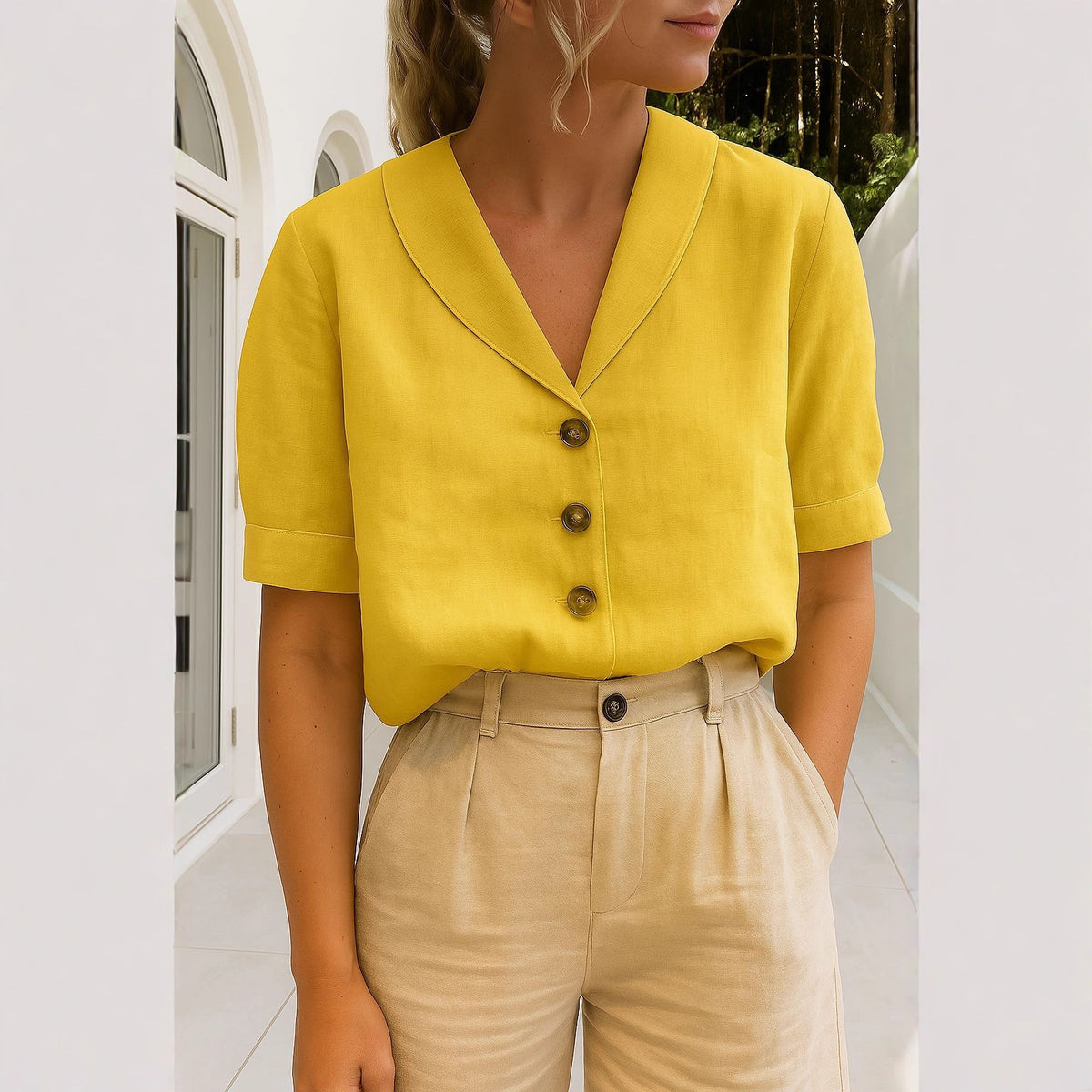 Women's Casual Long Sleeve Cotton Linen Solid Color Blouse