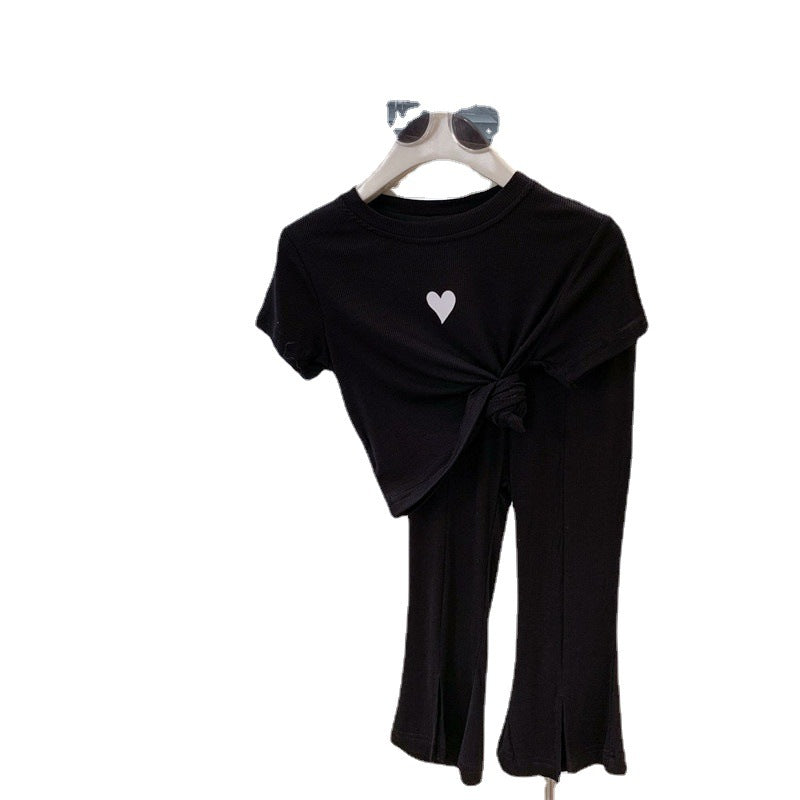 Children's Style Personality Trendy Korean Love Short Sleeve T-shirt Split Children's Suit