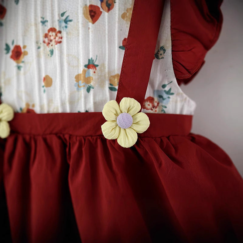 Children's Summer Flounced Sleeve Fake Two Cute Children's Dress