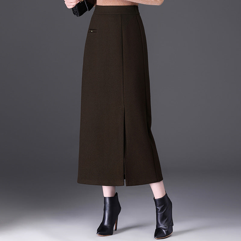 Women's High Waist Hip Mid-length Warm Straight One-step Draping Skirt