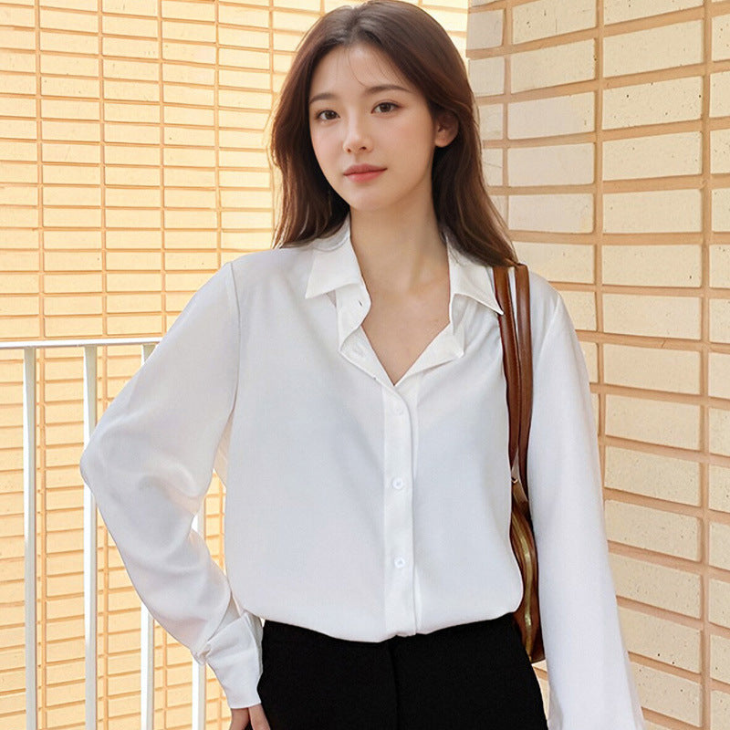 Women's Niche Shirt Retro Style Long Sleeve Solid Color Tops