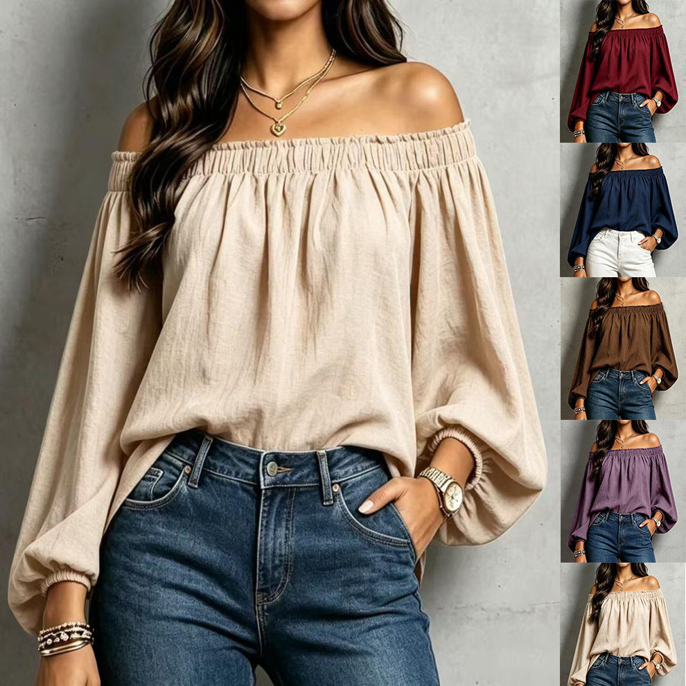 Sexy Elastic Loose Long Sleeve Shirt Bishop Blouse