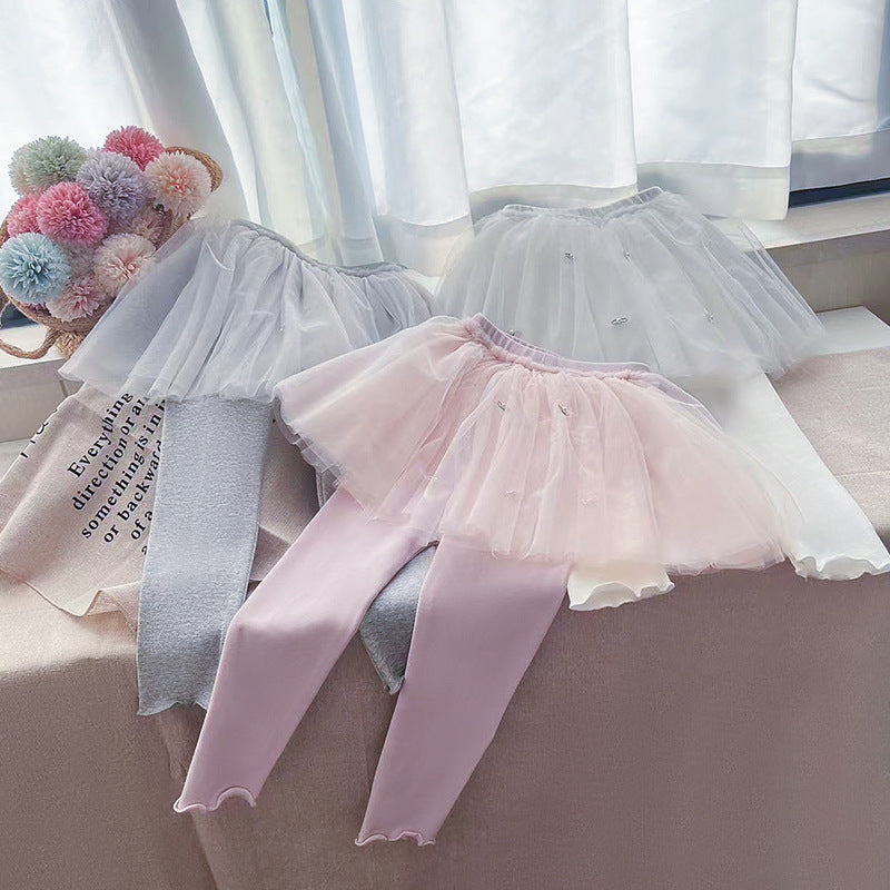 Children's Western Style Princess Tulle Skirt Outer Wear Fake Two-piece Leggings Children's Pants