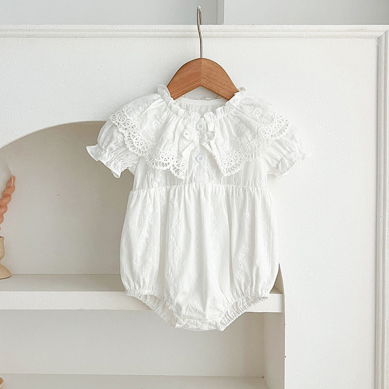 Lapel Lace Romper Princess Sisters Outfit Children's Dress