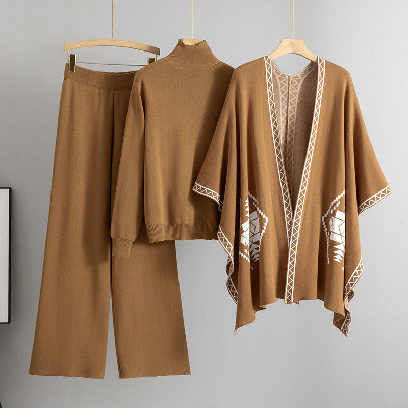 Women's Loose Temperament Comfortable Shawl Cape Wide Leg Pants