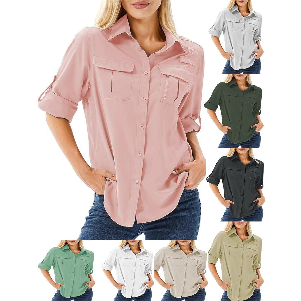 Women's Outdoor Button Long-sleeved Shirt Loose Wear Blouse