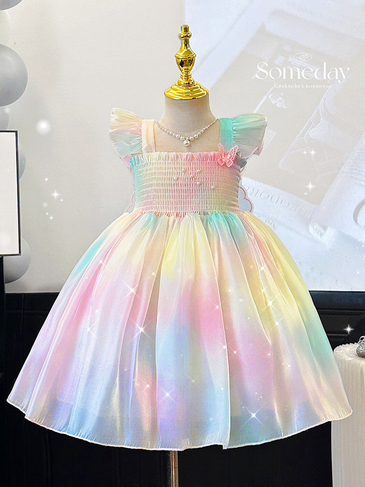 Wings Sling Flounced Sleeve Fashionable Stylish Princess Cute Performance Children's Dress