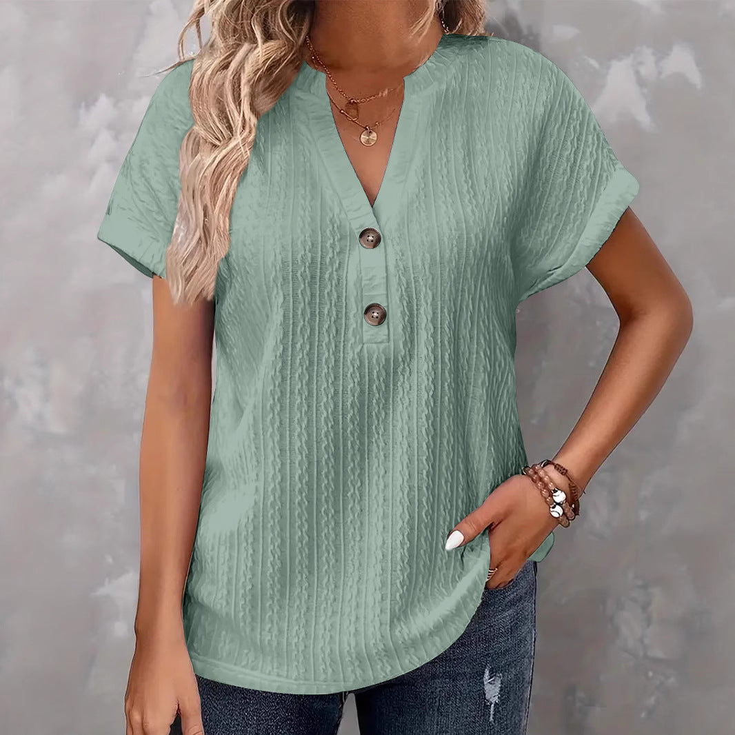 Women's Fashion Casual Solid Color Buttons Women's T-shirt