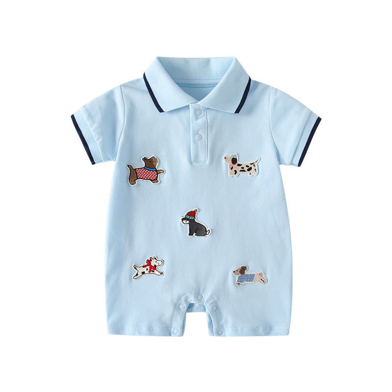 Collar Jumpsuit Card Cute Puppy Patch Short-sleeved Rompers Outing Shorts Jumpsuit, Climbing Suit