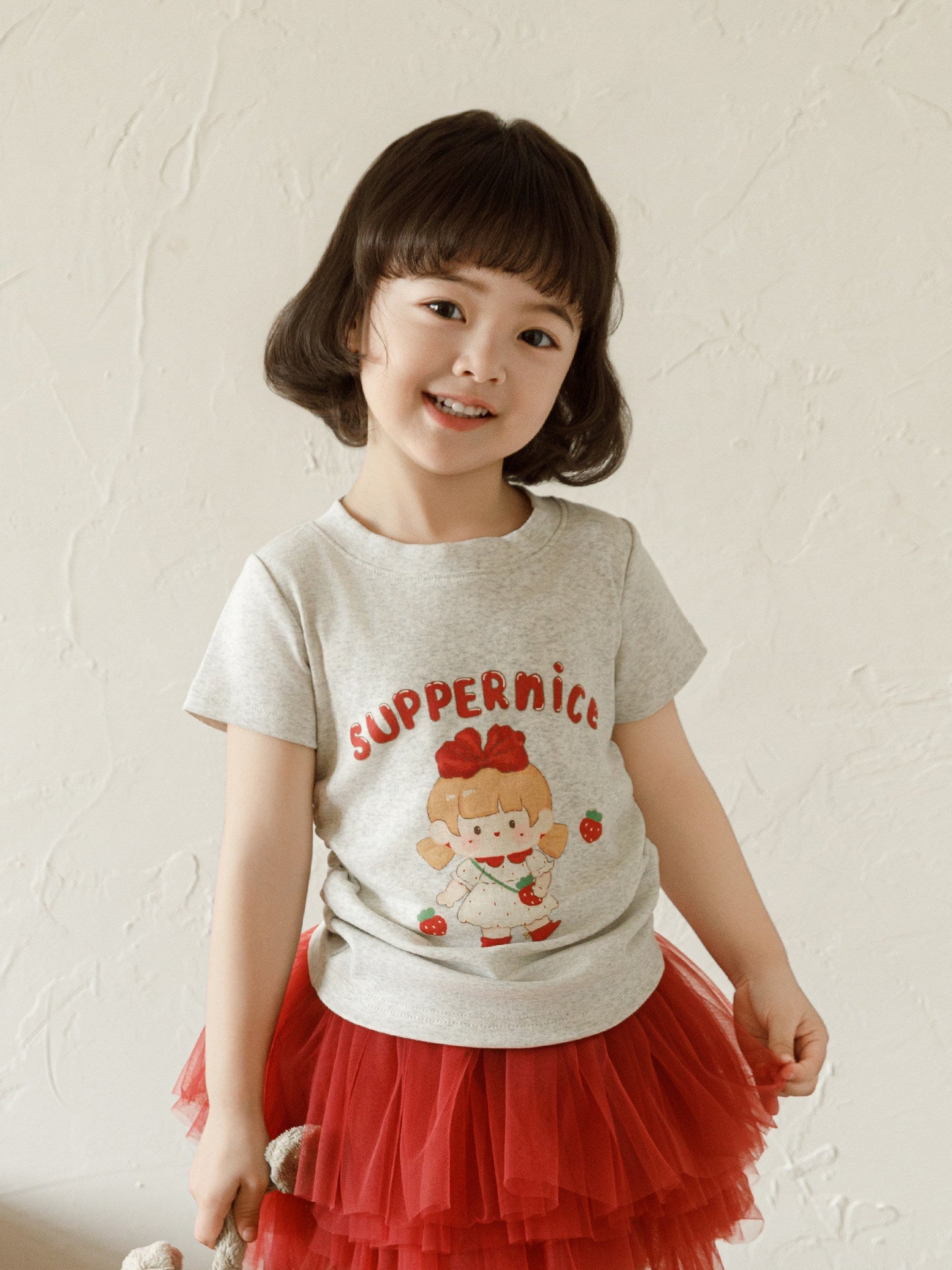 Children's Neck Contrast Color Cartoon Short Sleeve Cute Children's T-shirt