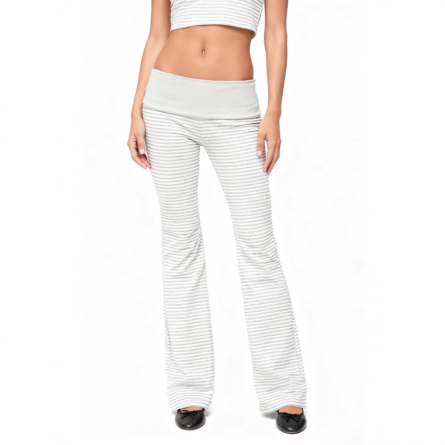 Women's Hot Low Waist Trousers Home Mixed Color Stripe Wide Casual Pants