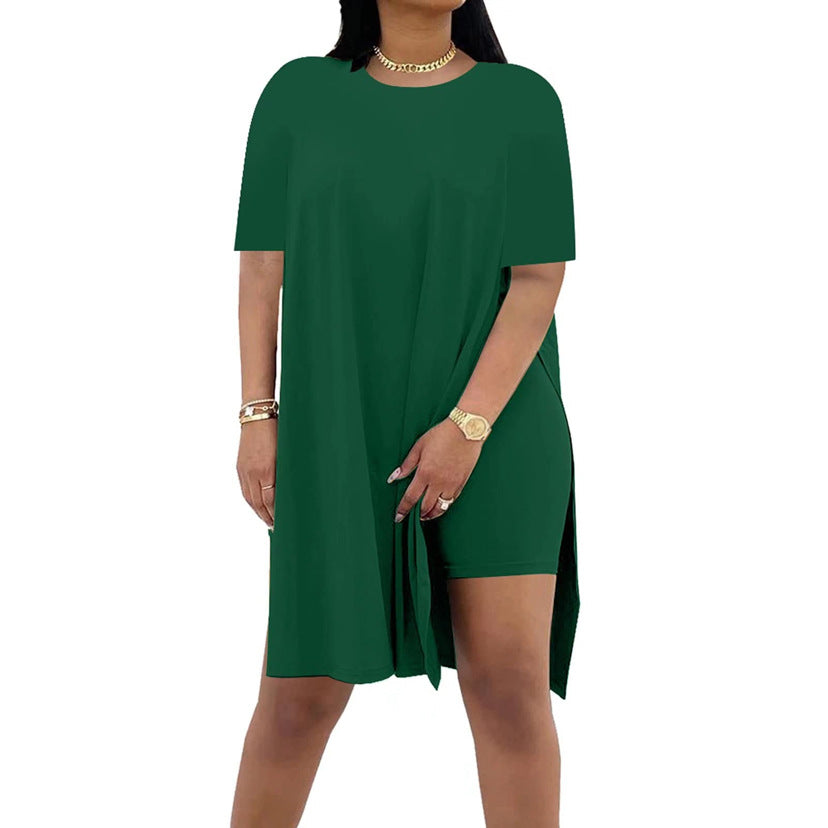 Solid Color Loose Round Neck Sleeve Two-piece Suits