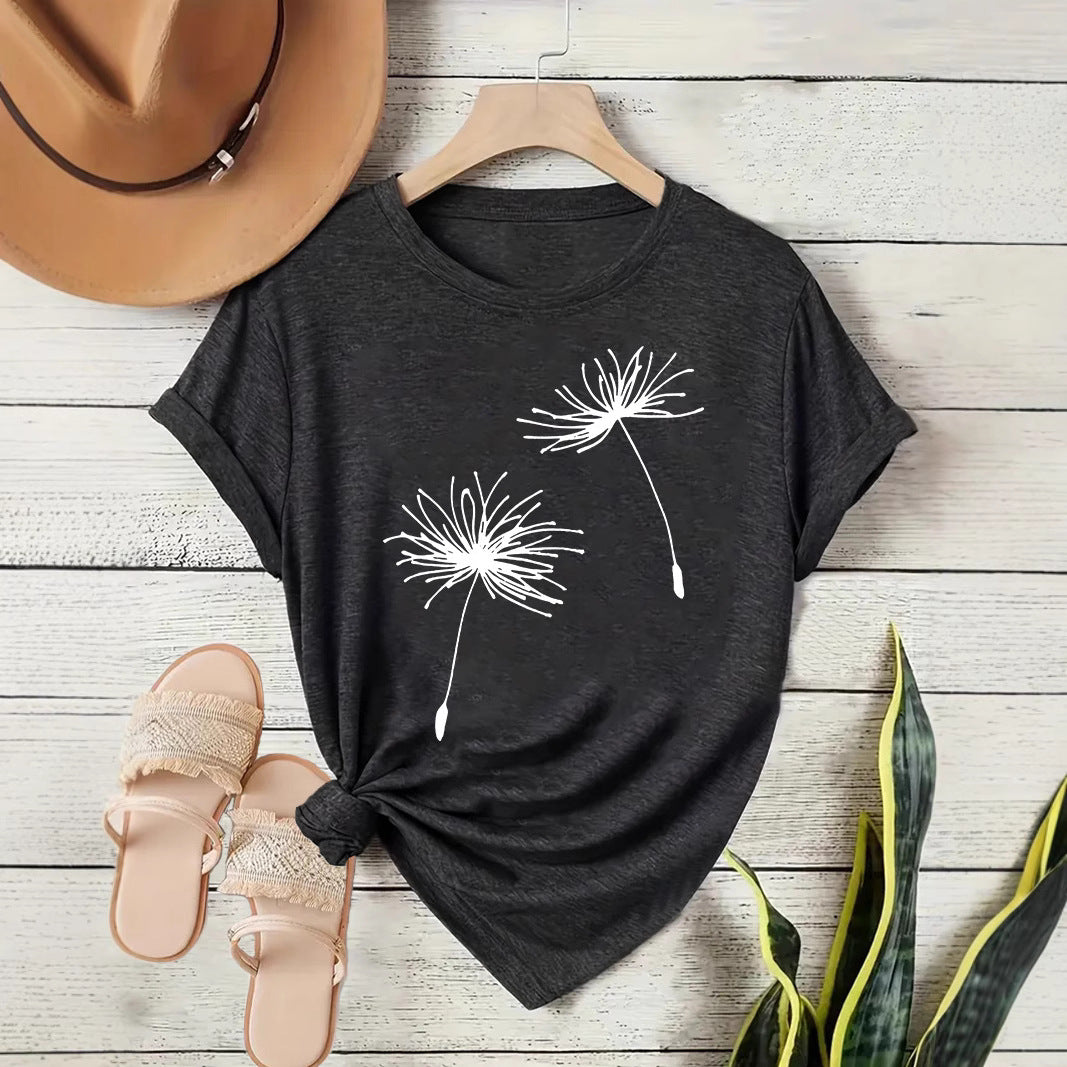 Women's Dandelion Casual Temperament Wild Round Neck Sleeve Shorts