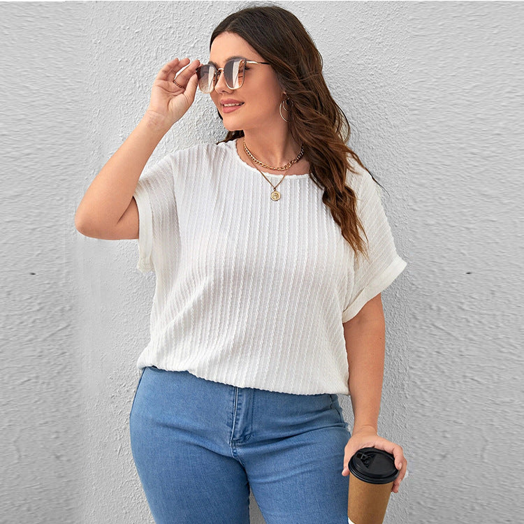 Women's Fashion Wear Summer Solid Color Sleeve Large Size T-shirt