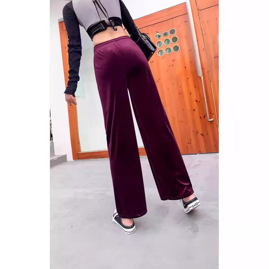 Women's Solid Color Veet Wide Leg Draping Effect Loose Pants
