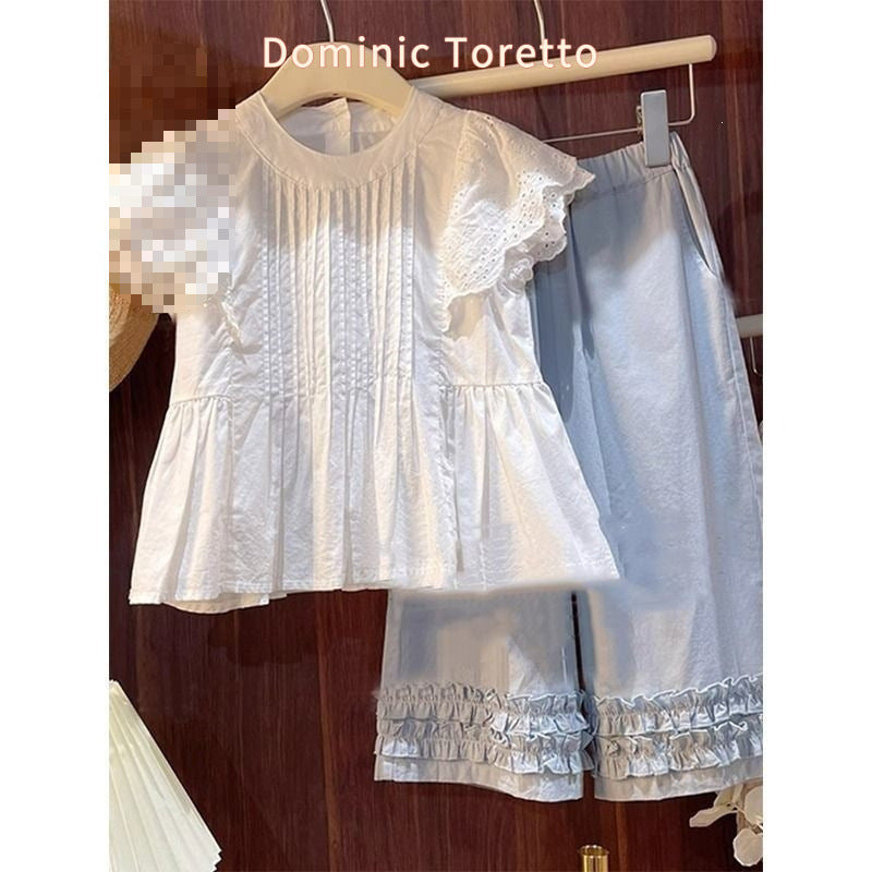 Children's Style Fashion Doll Summer Flower Edge Clothing Wide Leg Pants Children's Suit
