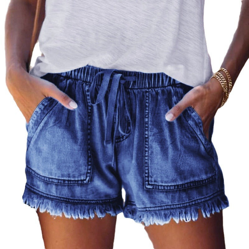 Women's Summer Elastic Waist Drawstring Casual High Slimming Denim Women's Jeans