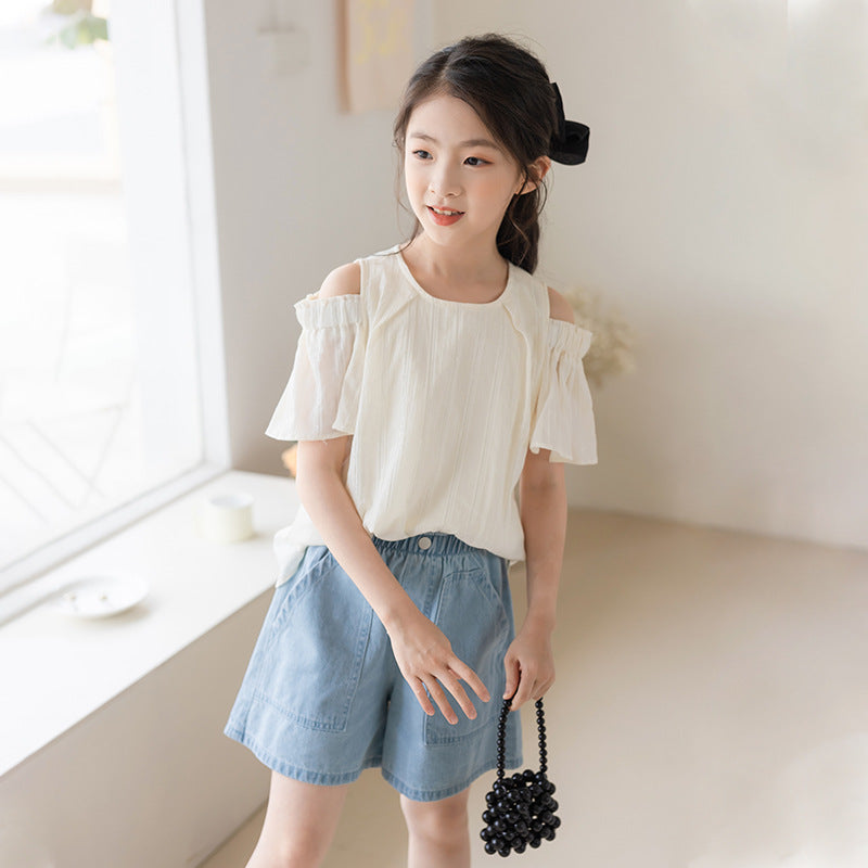 Children's Summer Lining Sports Gold Stripe Princess Top Short Sleeve Half Children's T-shirt